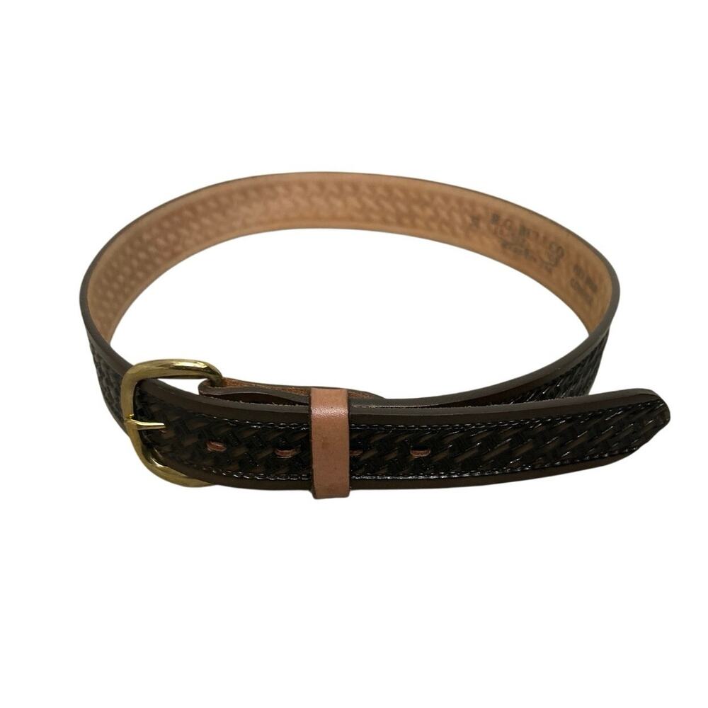 R.G Bull Co Full Grain Cowhide Leather Belt 32 Made USA Basketweave Western